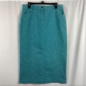 Christopher & Banks Long Green Stretch Denim Skirt